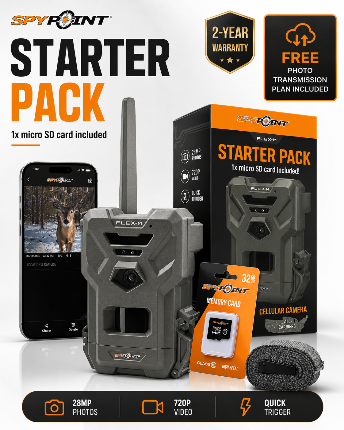 SPYPOINT Flex-M Cellular Trail Camera, 28MP, Dual-SIM LTE