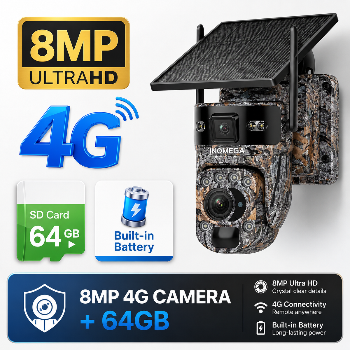 INQMEGA 60X Zoom 4G Solar PTZ Camera – 12MP Wildlife Hunting Camera with Remote Live Monitoring