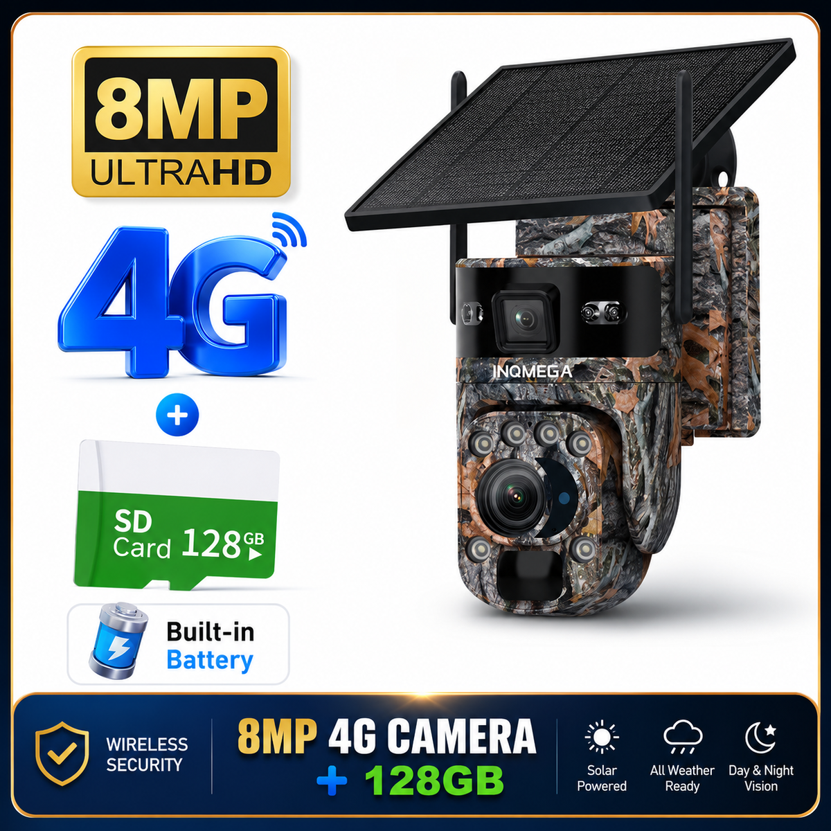 INQMEGA 60X Zoom 4G Solar PTZ Camera – 12MP Wildlife Hunting Camera with Remote Live Monitoring