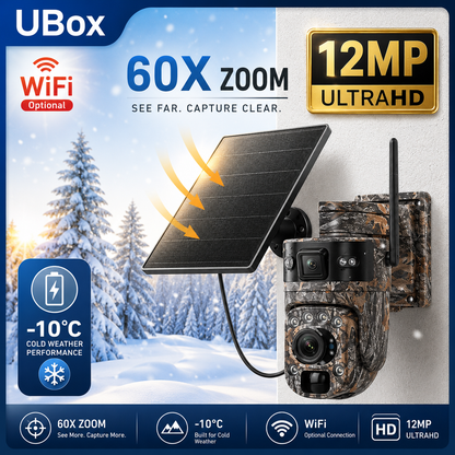 INQMEGA 60X Zoom 4G Solar PTZ Camera – 12MP Wildlife Hunting Camera with Remote Live Monitoring