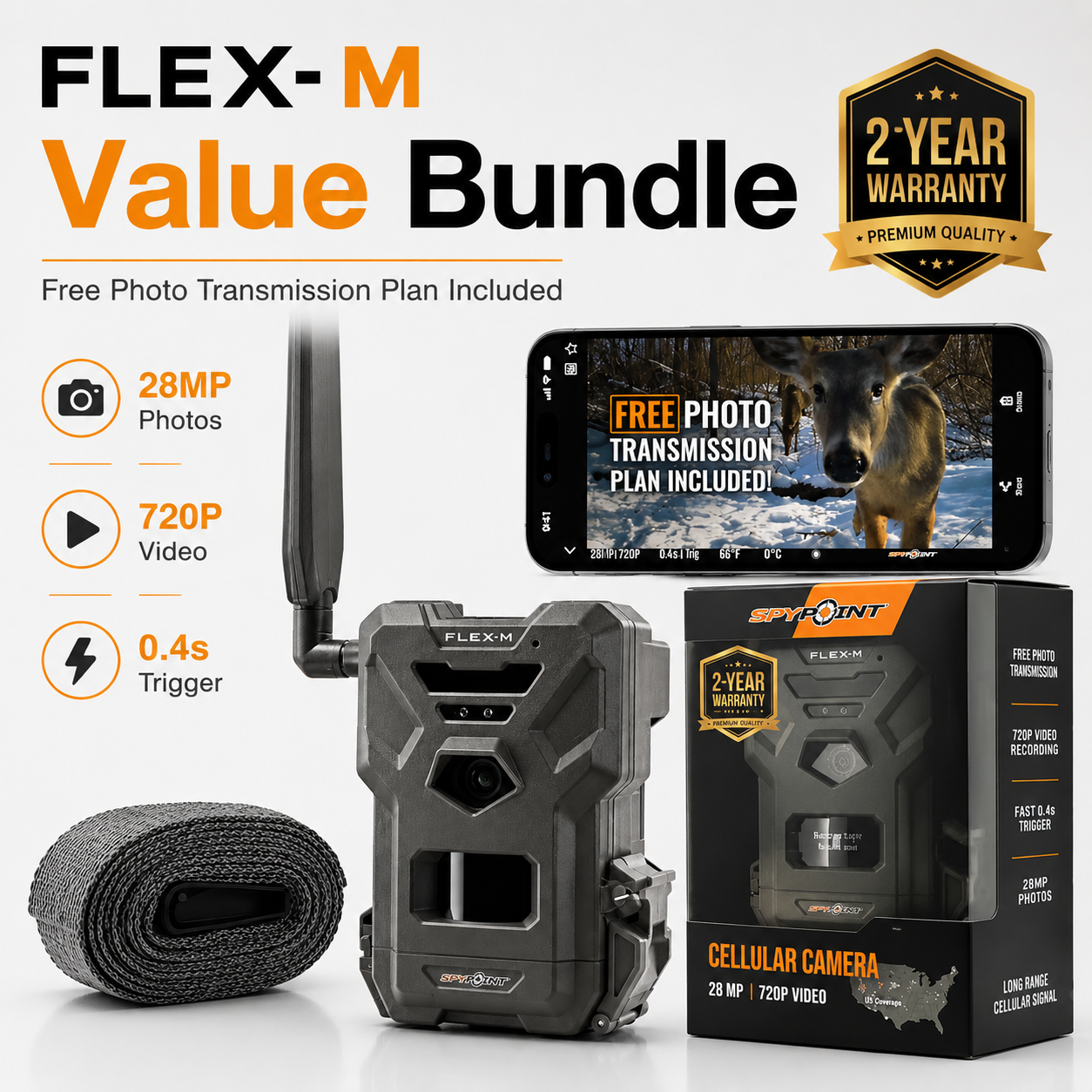SPYPOINT Flex-M Cellular Trail Camera, 28MP, Dual-SIM LTE