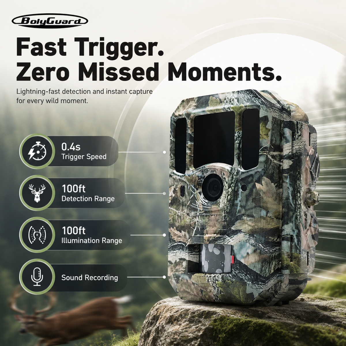 BolyGuard BG662-X 4K Trail Camera – 56MP Wildlife Hunting Camera with Night Vision & Motion Detection