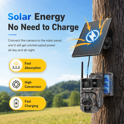 INQMEGA 60X Zoom 4G Solar PTZ Camera – 12MP Wildlife Hunting Camera with Remote Live Monitoring