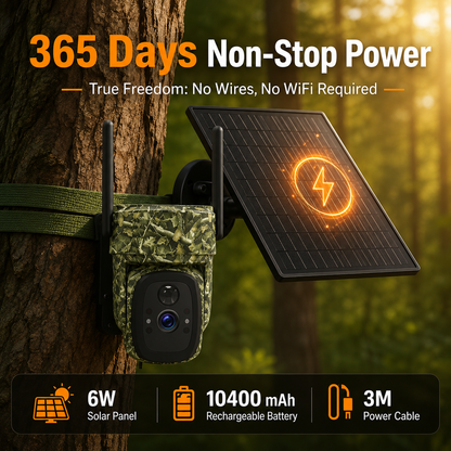 2K 4G LTE Solar PTZ Trail Camera – 10400mAh Battery, Wildlife Detection & Color Night Vision