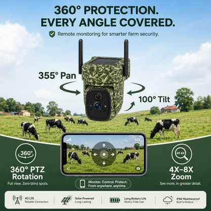 2K 4G LTE Solar PTZ Trail Camera – 10400mAh Battery, Wildlife Detection & Color Night Vision