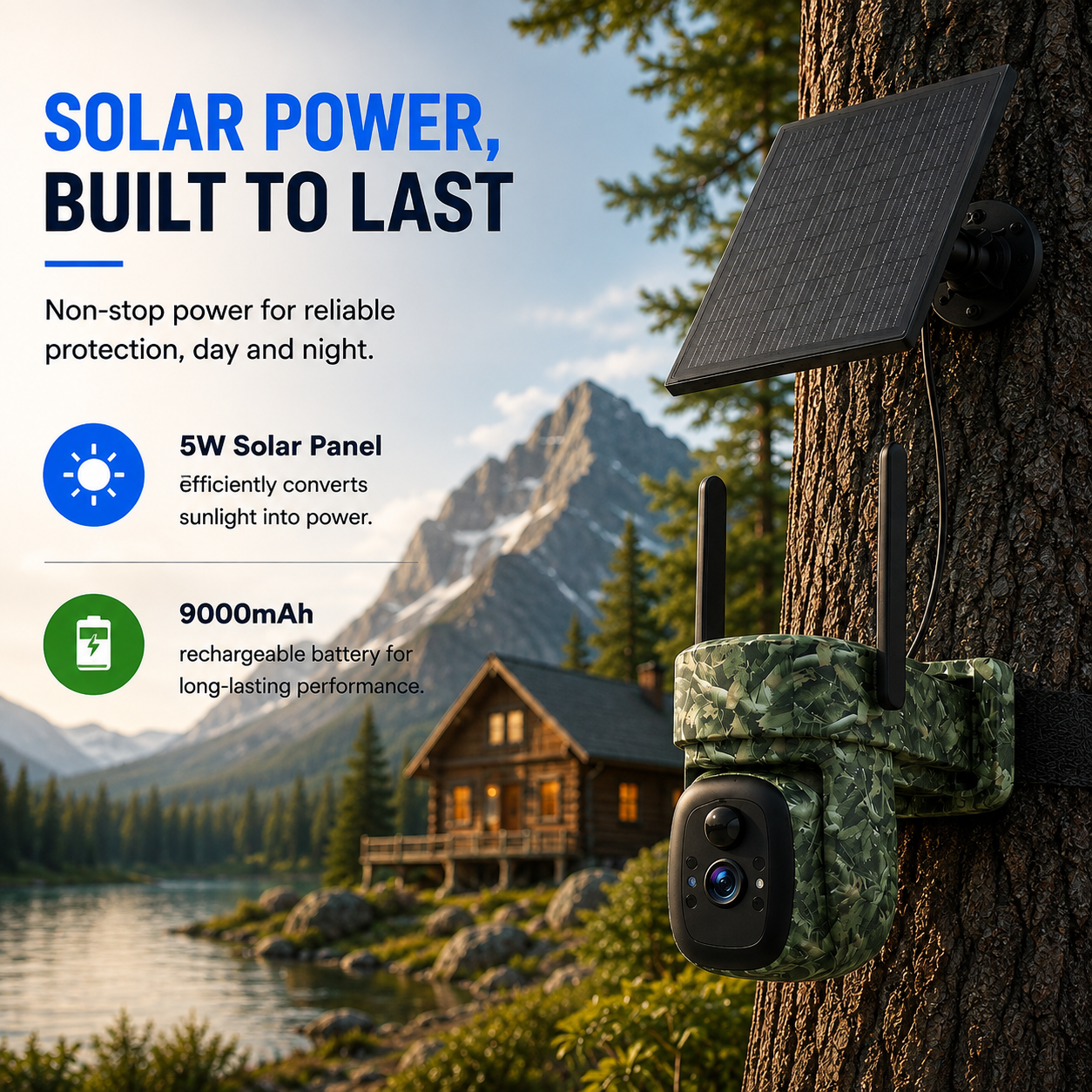 2K 4G LTE Solar PTZ Trail Camera – 10400mAh Battery, Wildlife Detection & Color Night Vision