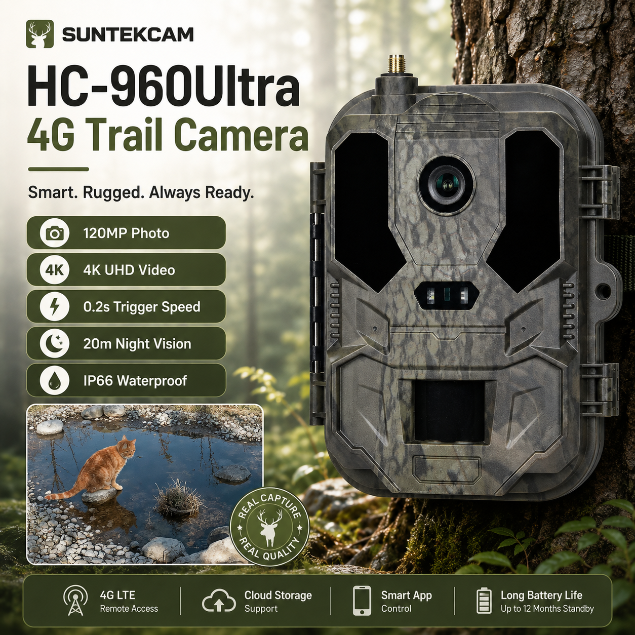 4G LTE Cellular Trail Camera with 4K Live View & 120MP Photos