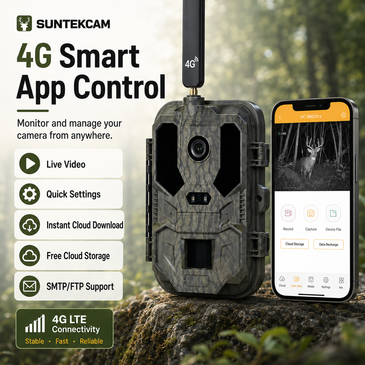 4G LTE Cellular Trail Camera with 4K Live View & 120MP Photos