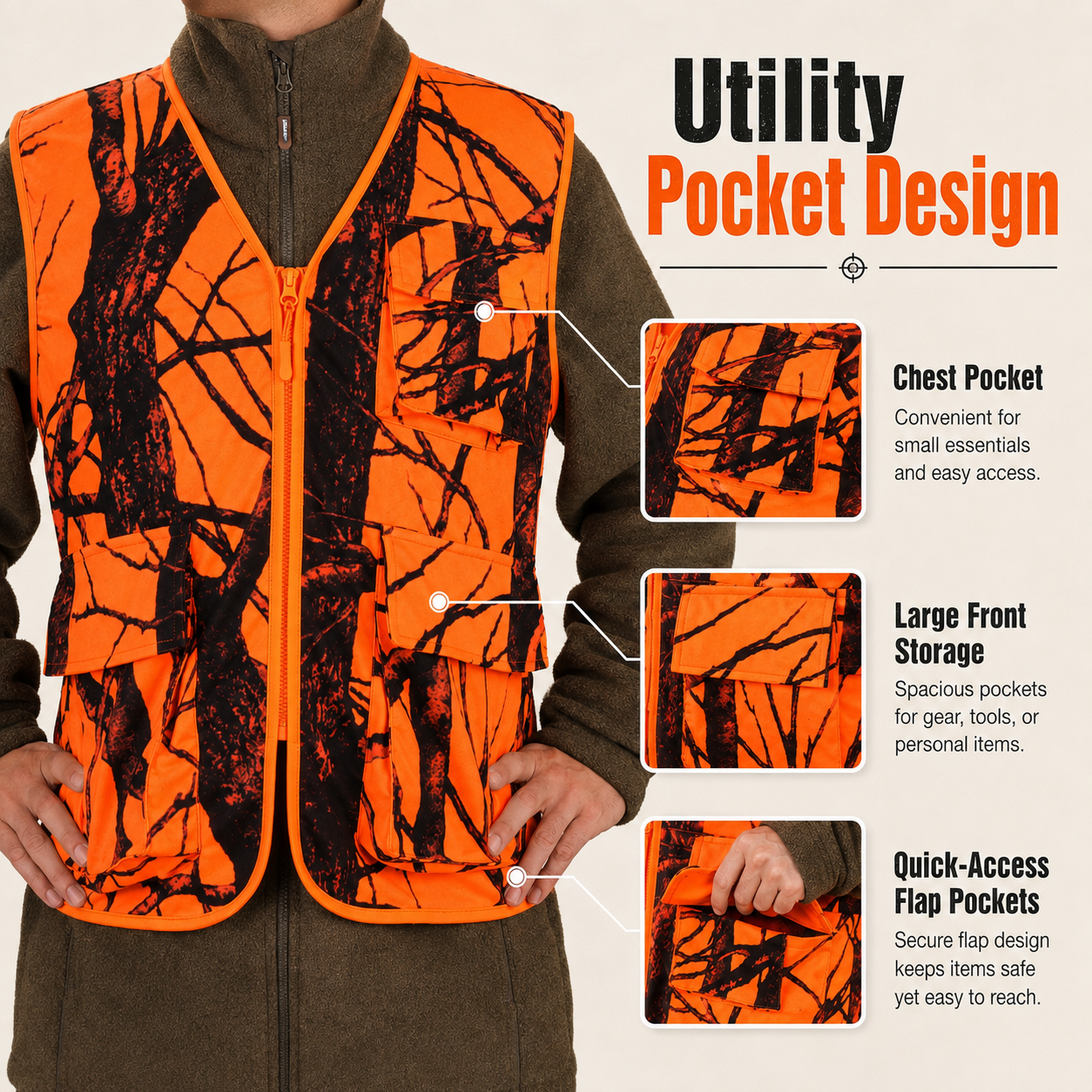 Men’s High-Visibility Orange Outdoor Utility Vest