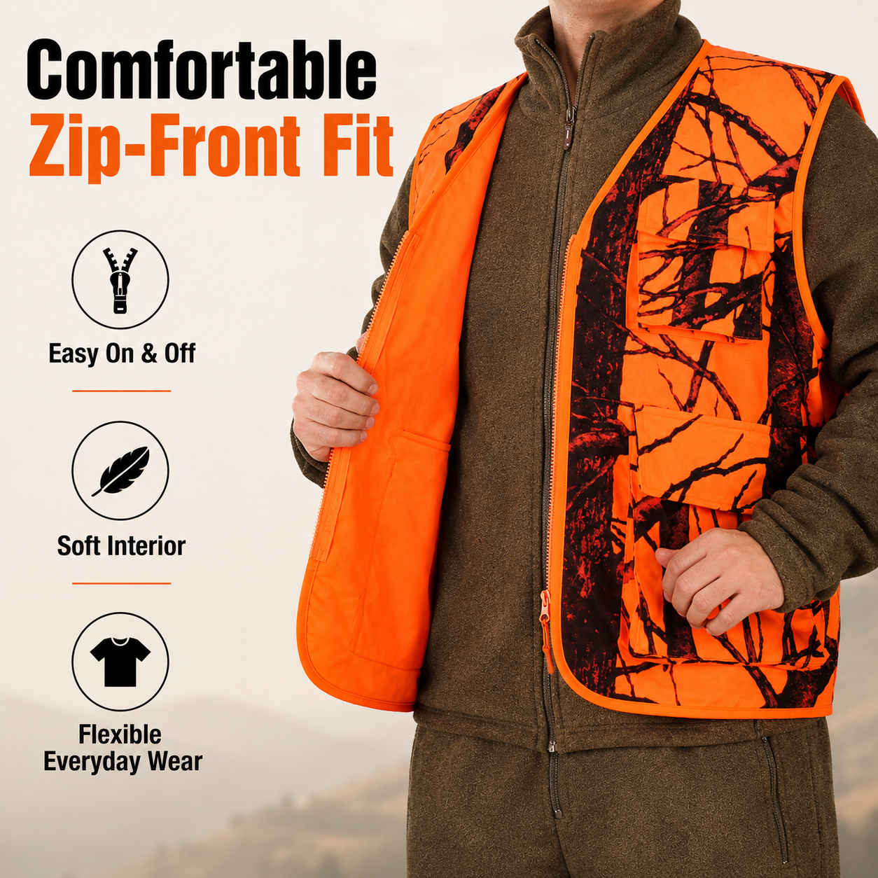 Men’s High-Visibility Orange Outdoor Utility Vest