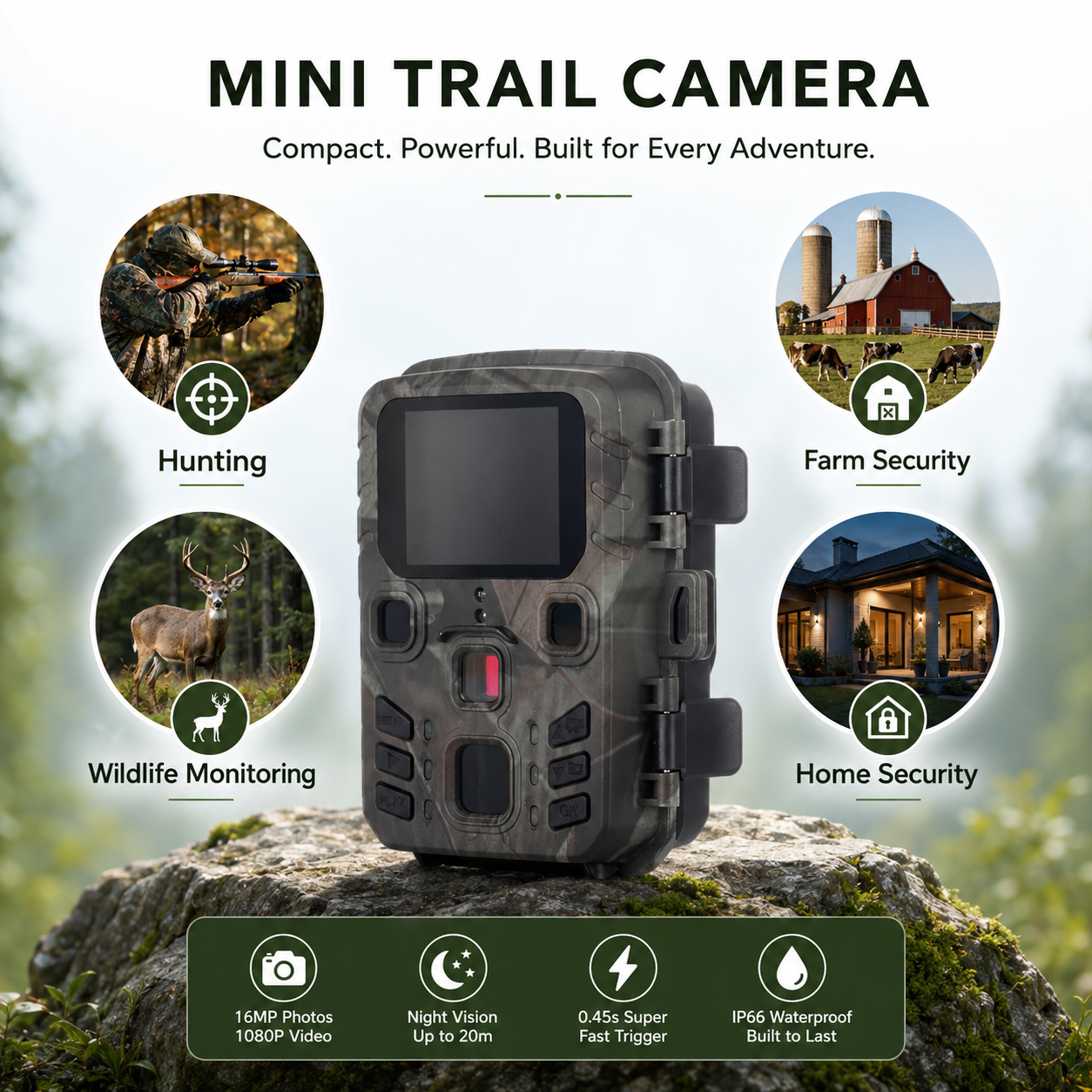 MiNi301 20MP 1080P Mini Trail Camera – Night Vision, IP65 Waterproof