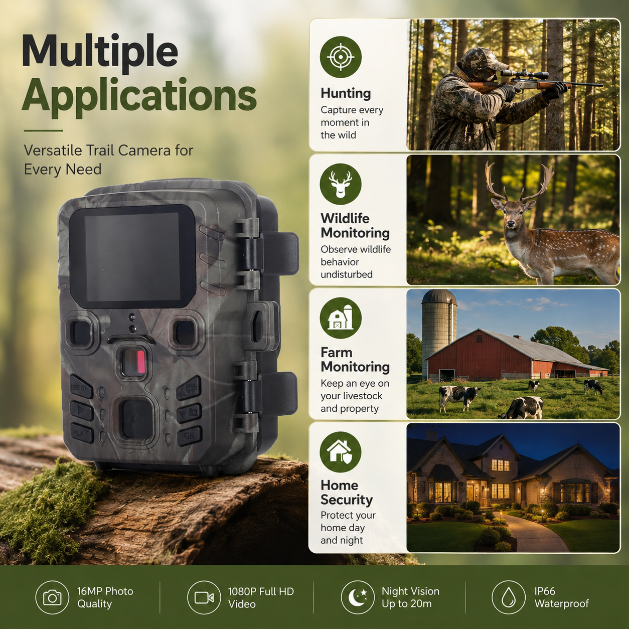 MiNi301 20MP 1080P Mini Trail Camera – Night Vision, IP65 Waterproof