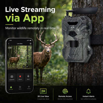 4G Cellular Trail Camera – 30MP, 2K Video, Live APP Control & Night Vision