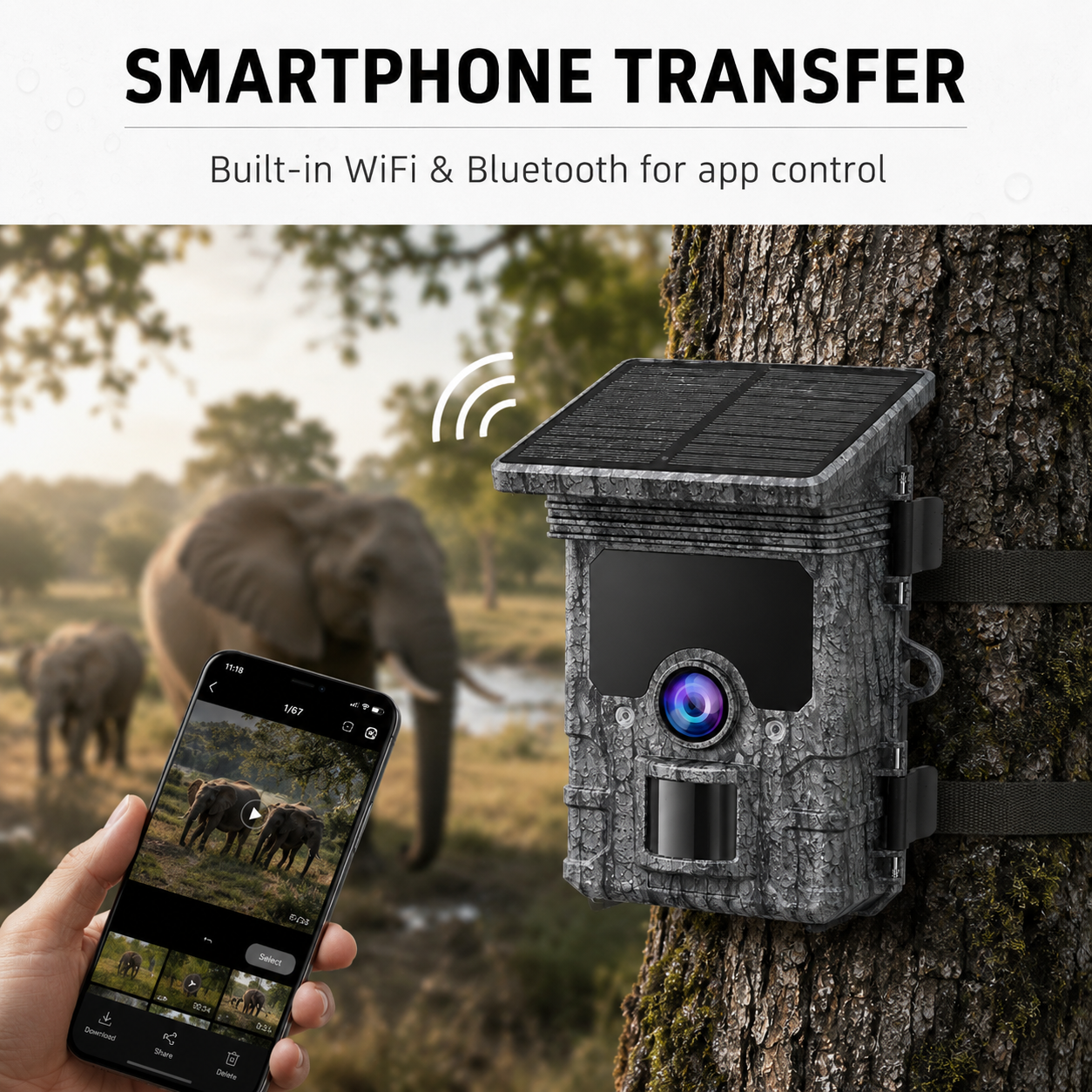 4K Solar WiFi Trail Camera – 112MP, 5200mAh Battery & Night Vision