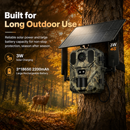 30MP 4G LTE Solar Trail Camera – 2K Live View, 0.2s PIR Trigger & Night Vision