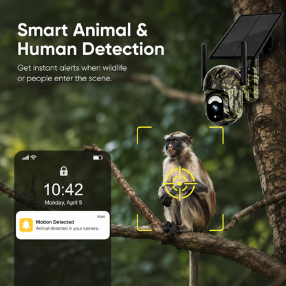2K 4G/WiFi Solar PTZ Security Camera – Human & Animal Detection, Color Night Vision