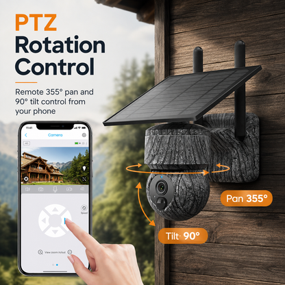 4G WIFI Solar Powered Wireless Trail Camera, Traps with Live View Alarm, Human Detection, PTZ Camera for Home Security Hunting WIFI Version
