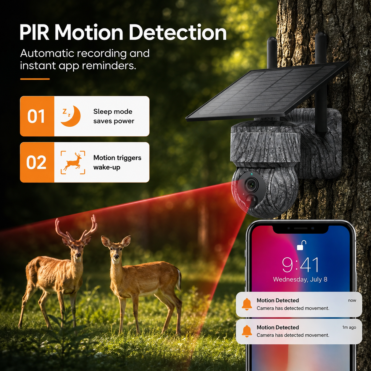4G WIFI Solar Powered Wireless Trail Camera, Traps with Live View Alarm, Human Detection, PTZ Camera for Home Security Hunting WIFI Version