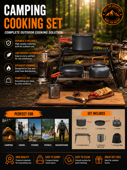 Person Camping Cookware Set – Non-Stick Outdoor Cooking Kit