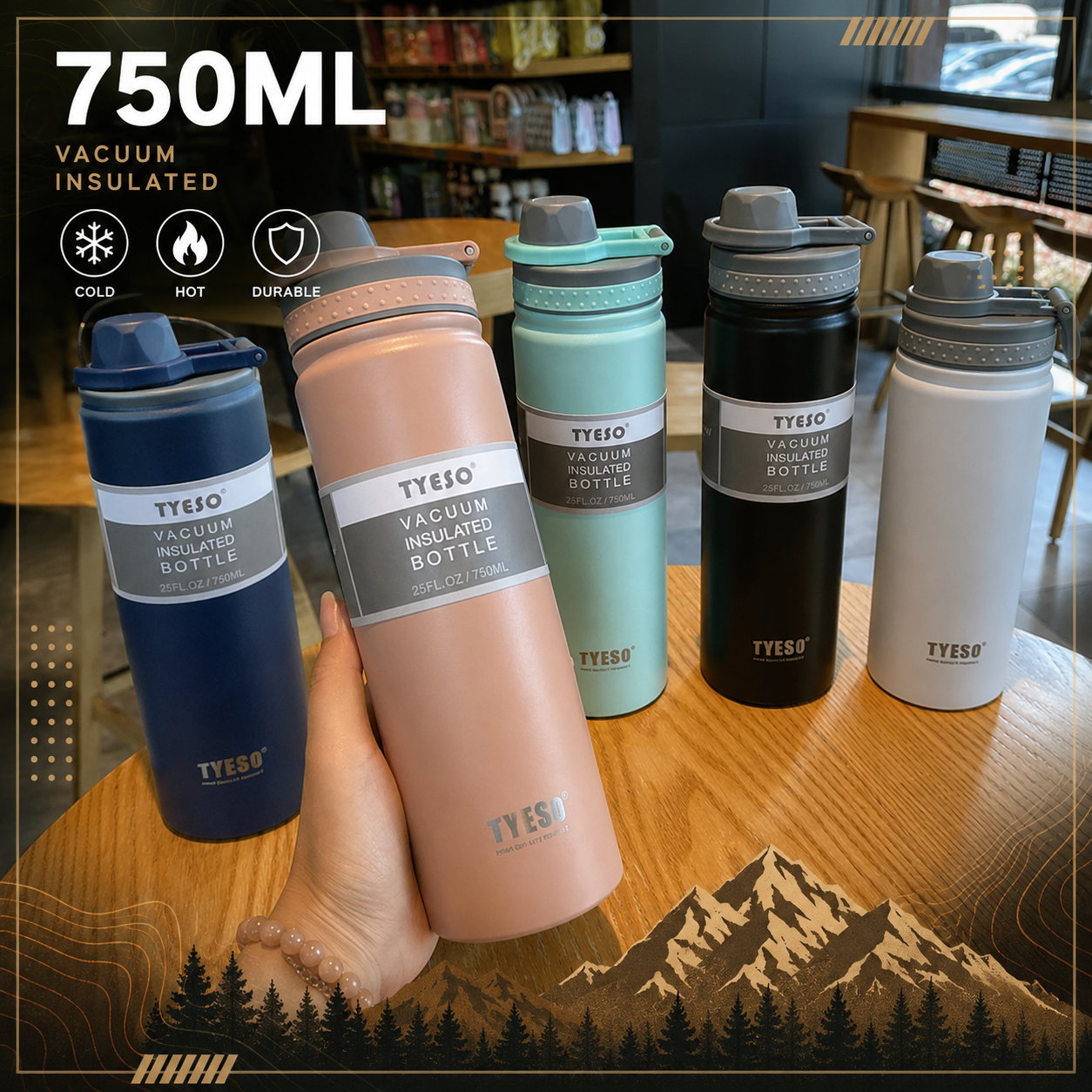 TYESO 750ml Insulated Thermos Bottle – Stainless Steel Travel Flask