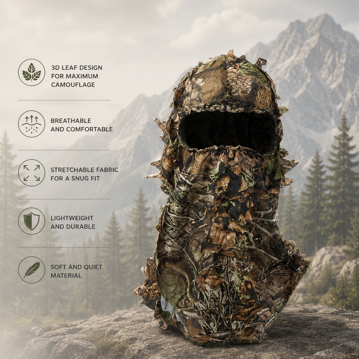 Leafy Camouflage Hood, Face Mask & Gloves Set
