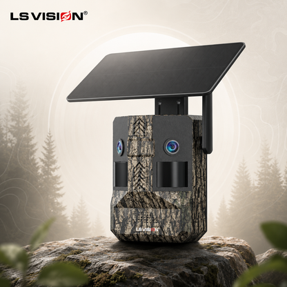 LS VISION H5M 20MP 4G Solar Trail Camera – 180° Ultra-Wide Dual Lens, Color Night Vision & Animal Detection