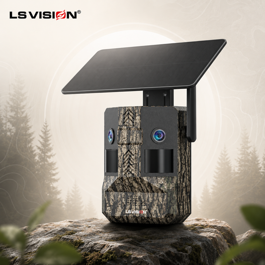LS VISION H5M 20MP 4G Solar Trail Camera – 180° Ultra-Wide Dual Lens, Color Night Vision & Animal Detection
