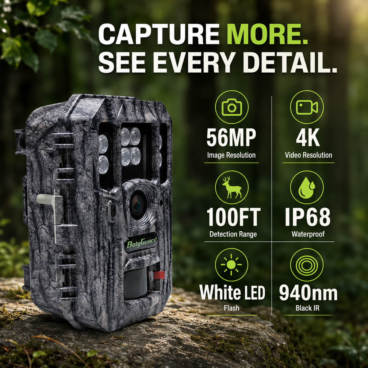 BolyGuard BG662-HQ 4K Trail Camera – 56MP Wildlife Hunting Camera with Invisible 940nm Night Vision