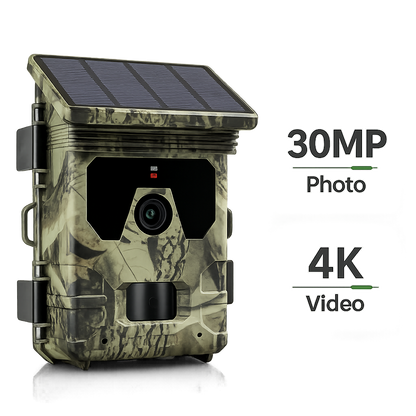 30MP 4K Solar Trail Camera – Night Vision, 0.3s Trigger & IP66 Waterproof