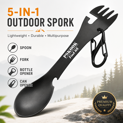 5-in-1 Stainless Steel Camping Cutlery & Survival Tool