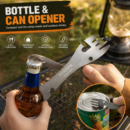 5-in-1 Stainless Steel Camping Cutlery & Survival Tool