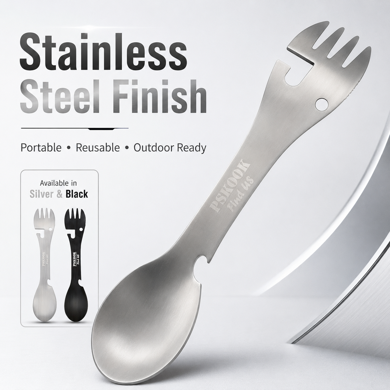 5-in-1 Stainless Steel Camping Cutlery & Survival Tool