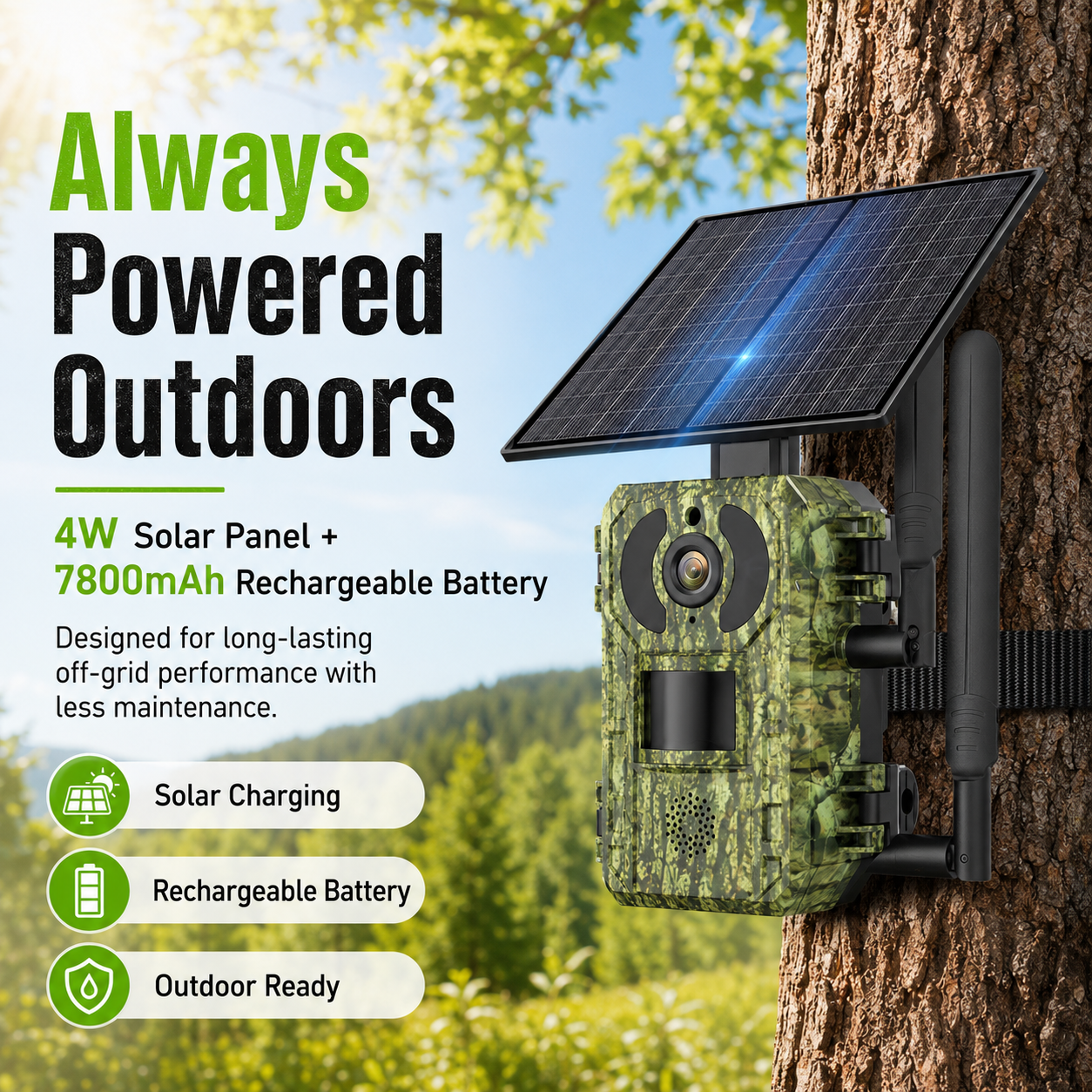 SolarGuard 4G Trail Camera – 2K Wildlife Monitor with Night Vision & UCON App
