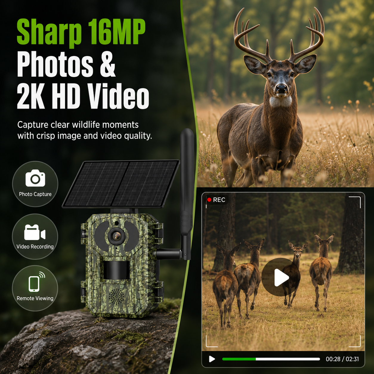 SolarGuard 4G Trail Camera – 2K Wildlife Monitor with Night Vision & UCON App